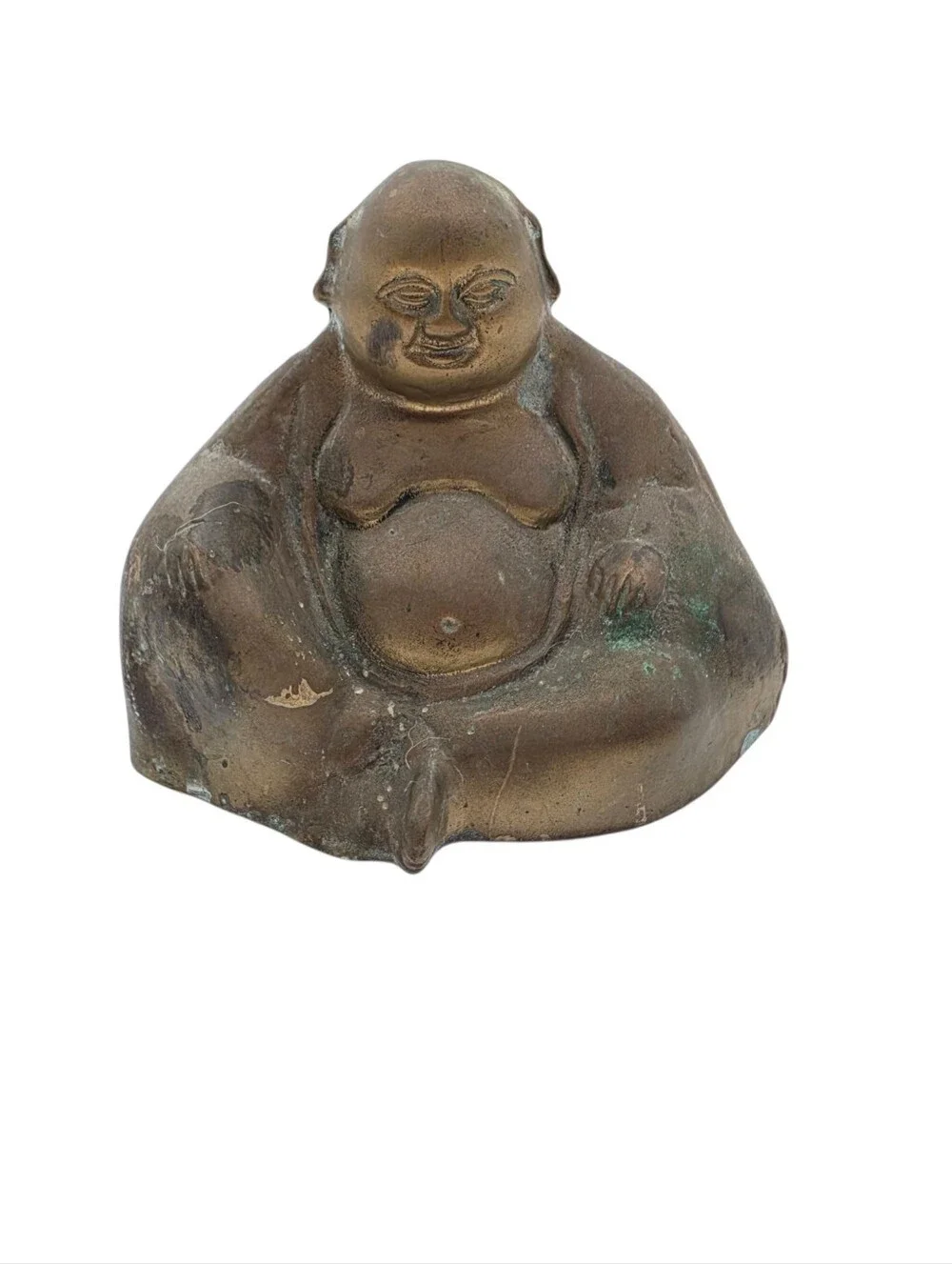 Vintage Mid Century Brass Seated Buddha Laughing Figurine  4.5 in tall